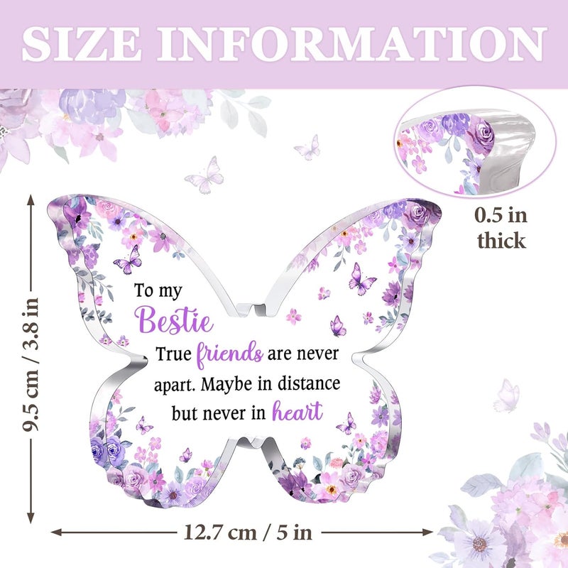 Glydein Best Friend Gift for Women, Unique Purple Butterfly Acrylic Plaque Desk Decor, Bestie Best Friend Birthday Gifts for Women Friendship for Bff Bestfriend, 5 x 3.8 x 0.5 inches - Image 4
